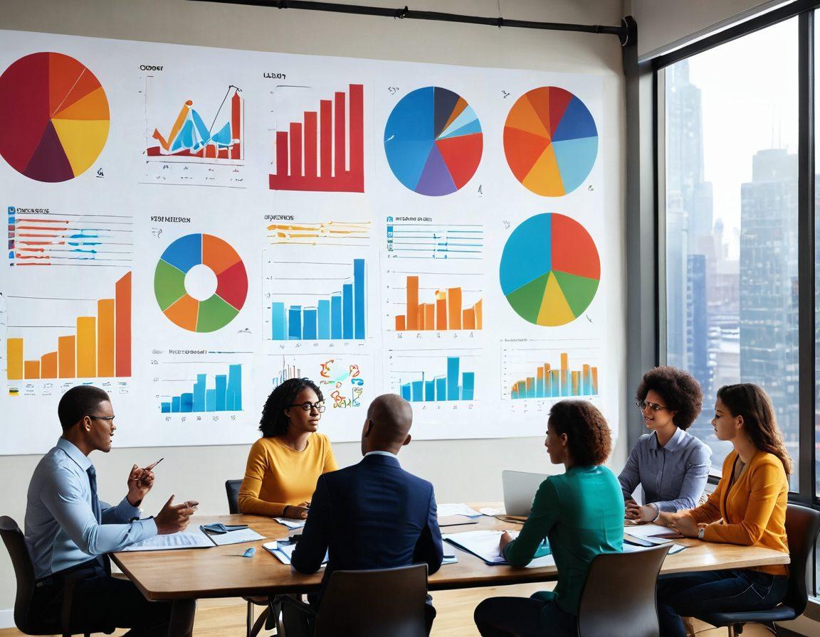 A diverse group of people discussing insurance options around a large table covered with colorful charts and graphs, featuring a backdrop of an open window showcasing a sunny day. The atmosphere should convey collaboration and clarity, with documents and digital devices scattered around. Integrate symbols of security like shields and locks in the design. vibrant colors. modern illustration.